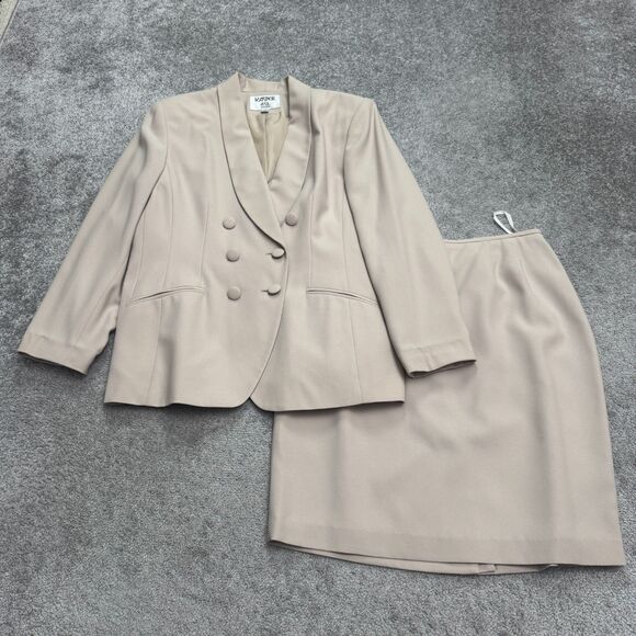 Kasper Vintage Y2K 2Pc Set Pencil Skirt Suit Blazer Jacket Women 14P Nude Work - Picture 1 of 16